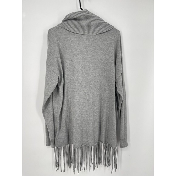 Michael Kors Womans Gray Long Sleeve Cowl Neck Fringe Hem Boho Tunic Sweater S - Picture 5 of 7